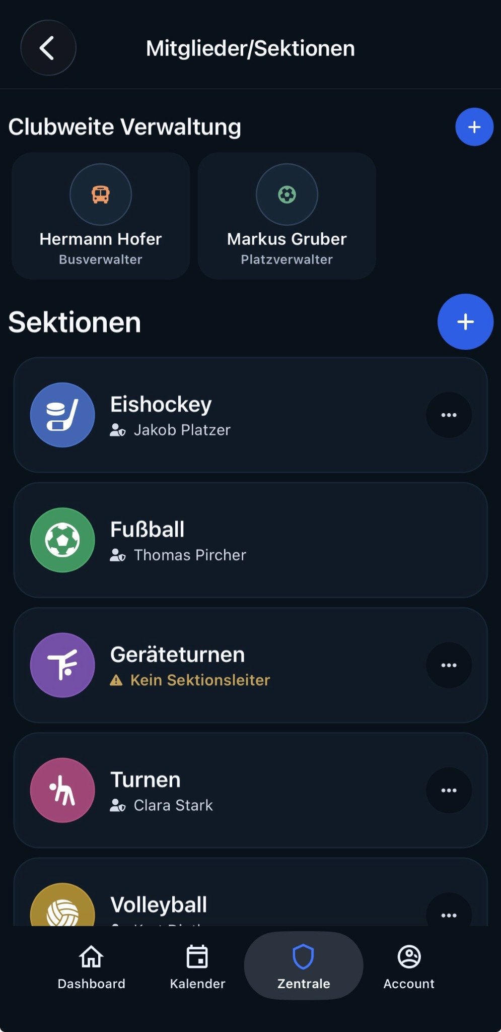 Vereinsleitung – Evolve Sports App